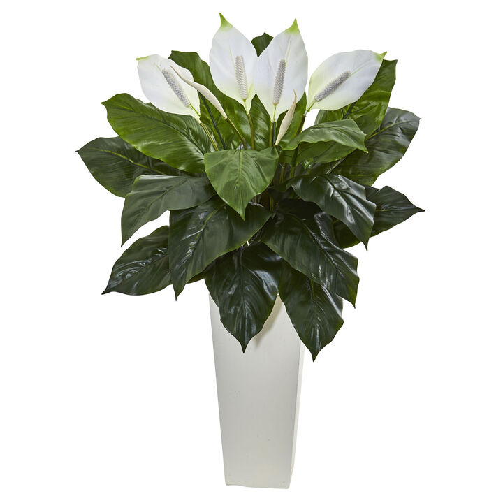 Hivvago 3' Spathifyllum Artificial Plant in White Tower Planter