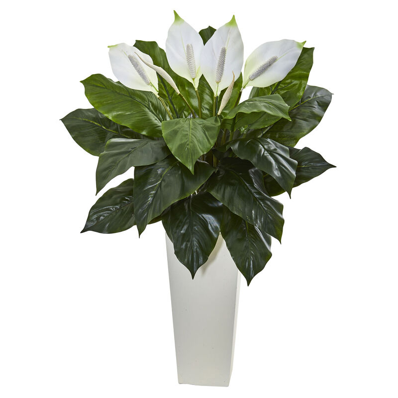 Hivvago 3' Spathifyllum Artificial Plant in White Tower Planter