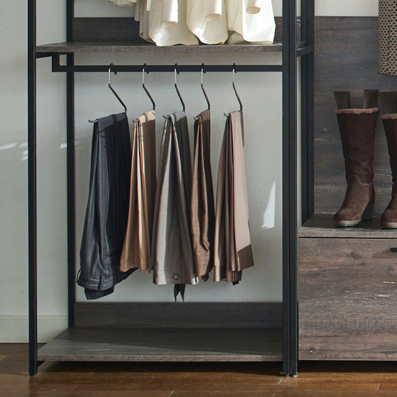 FC Design Klair Living Farmhouse Industrial Wood Walk-in Closet with One Shelf in Rustic Gray