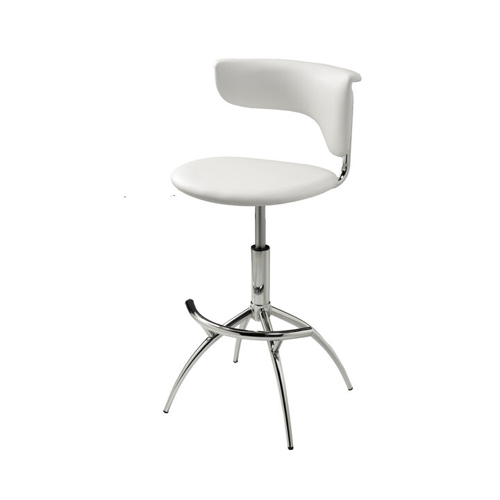 Will 26-31 Inch Adjustable Height Barstool Chair, Set of two, Chrome White Faux Leather - Benzara