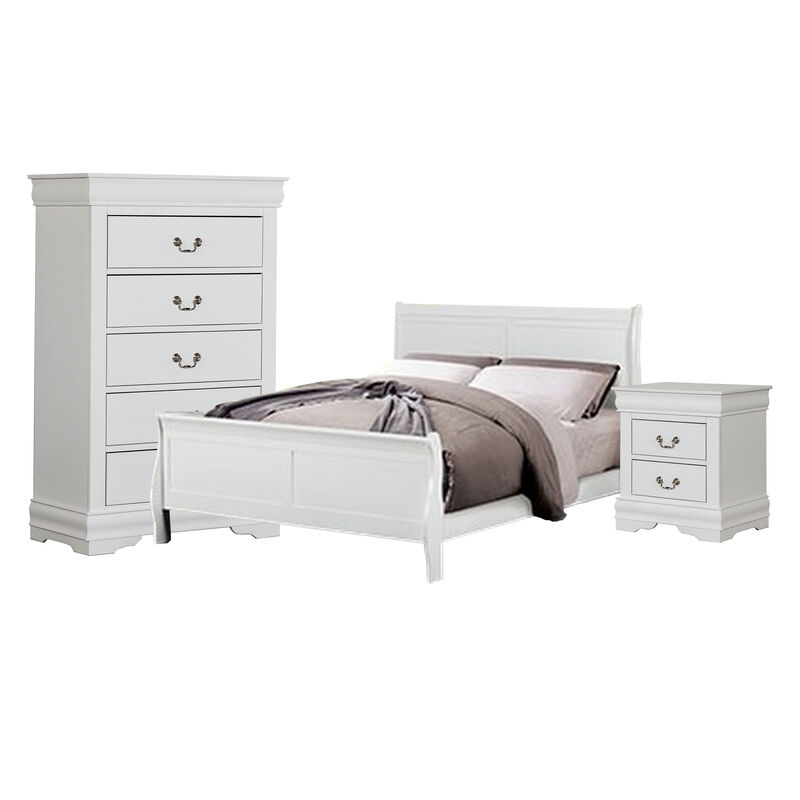 Ry Three Piece Full Size Bedroom Set, Sleek Modern Transitional Style, White - Benzara