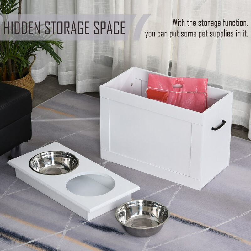White Pet Dining Station: Raised Feeder with Storage for Big Dogs