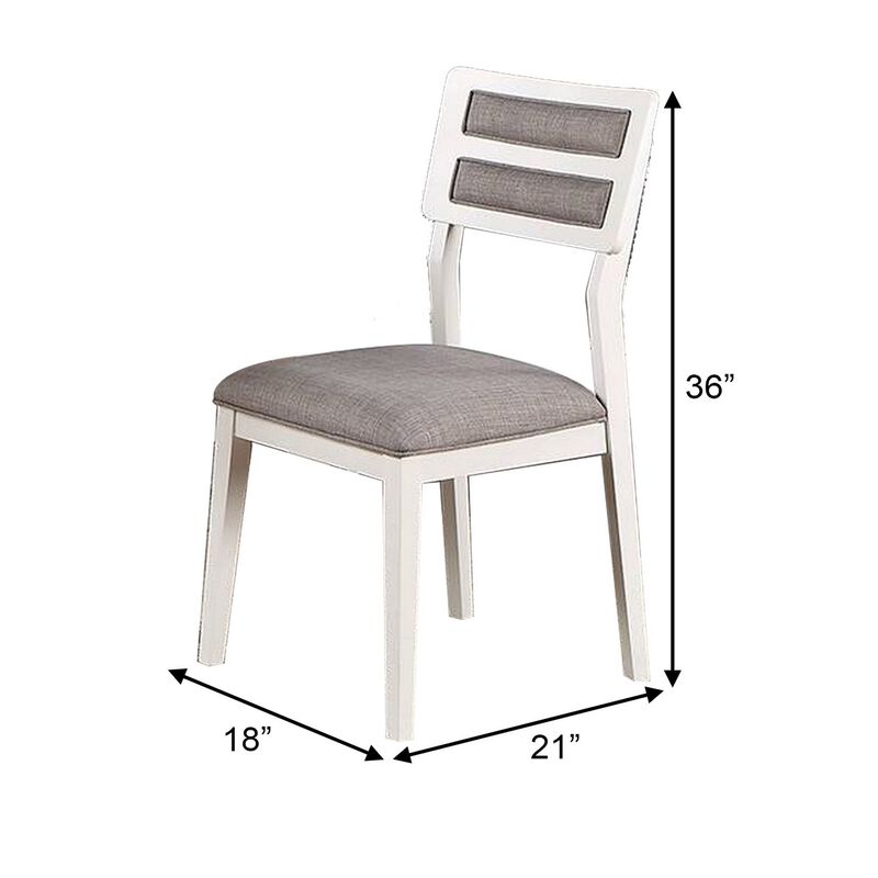 Kya 21 Inch 2 Tone Dining Chair, Ladder Back, Gray Seat, Set of 2, White-Benzara