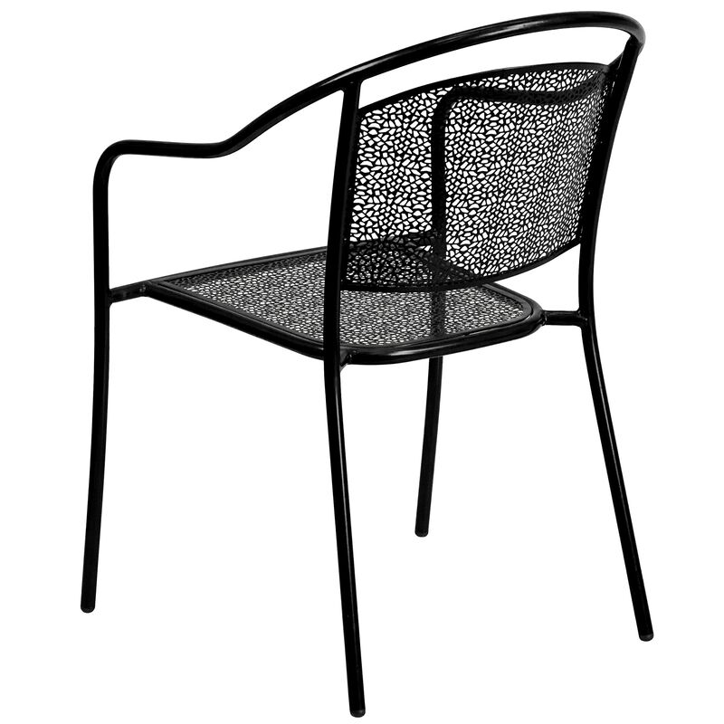 Flash Furniture Commercial Grade Black Indoor-Outdoor Steel Patio Arm Chair with Round Back