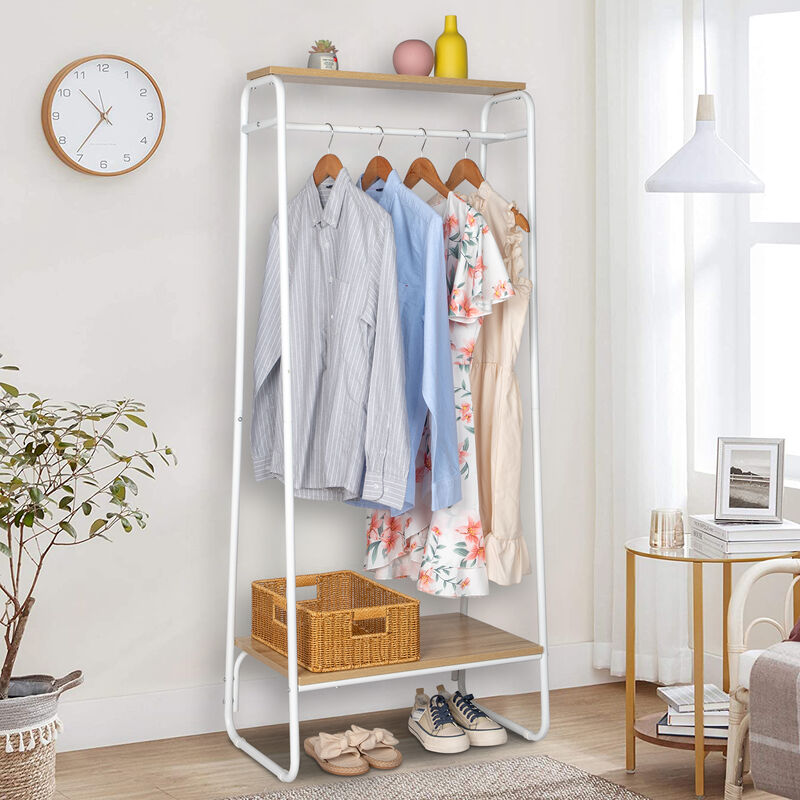 Freestanding Clothes Rack with Shelf, Adjustable Clothing Storage Organizer