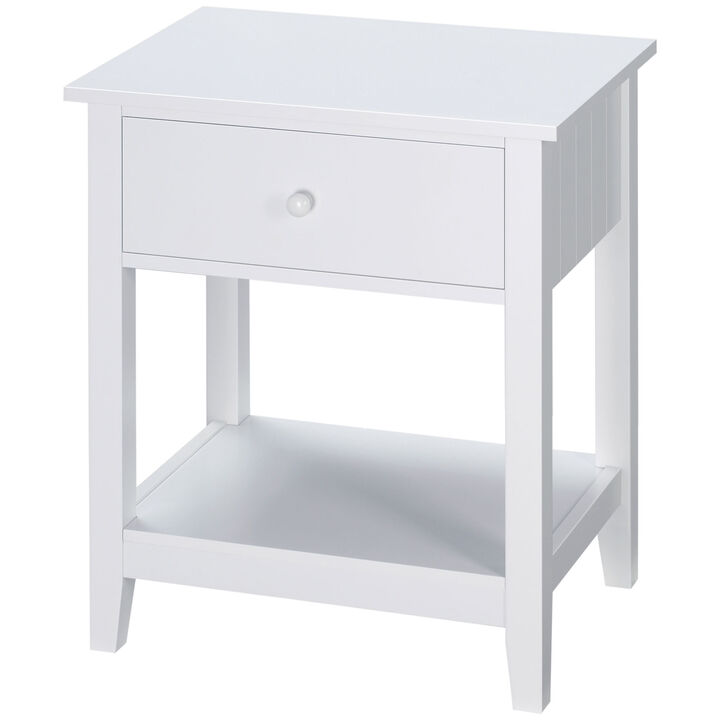 HOMCOM End Table, 2-tier Side Table with Drawer and Storage Shelf, Living Room, White