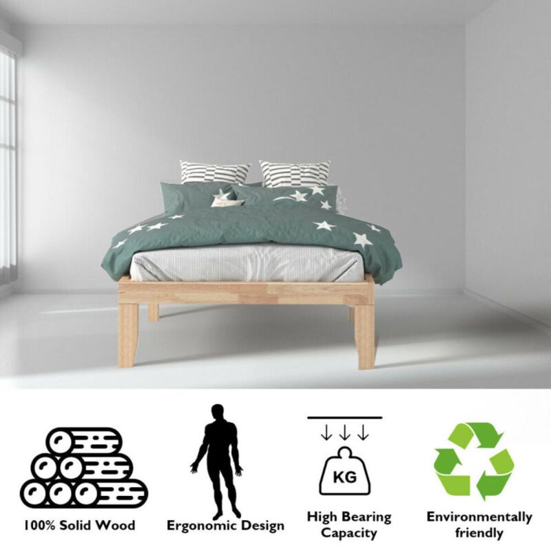 Hivvago 14 Inch Twin Size Rubber Wood Platform Bed Frame with Wood Slat Support