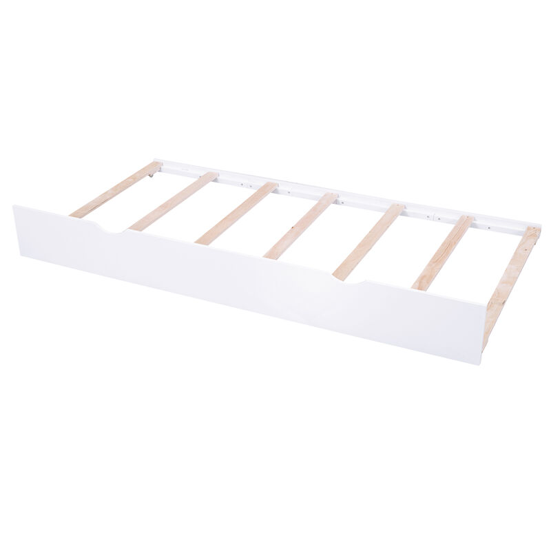 Space-Saving Platform Bed with Storage Shelves and Pull-Out Trundle