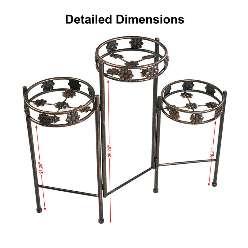Sunnydaze Bronze Painted Metal 3-Tier Staggered Folding Plant Stand - 29 in