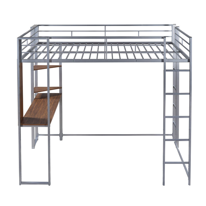 Merax Metal Loft Bed with 2 Shelves and 1 Desk