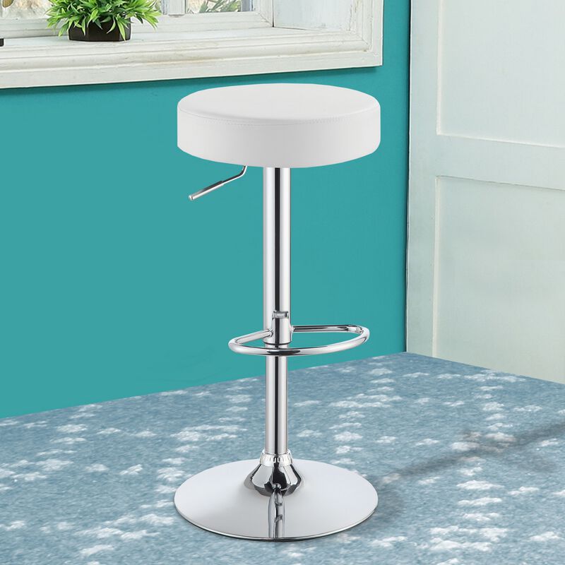 Classy Backless Adjustable Height Bar Stool, White-Benzara