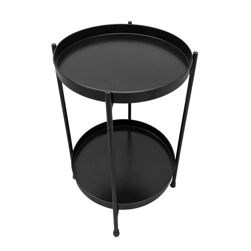 15 Inch Modern Side End Table, Metal Round Tray Top, Foldable Legs