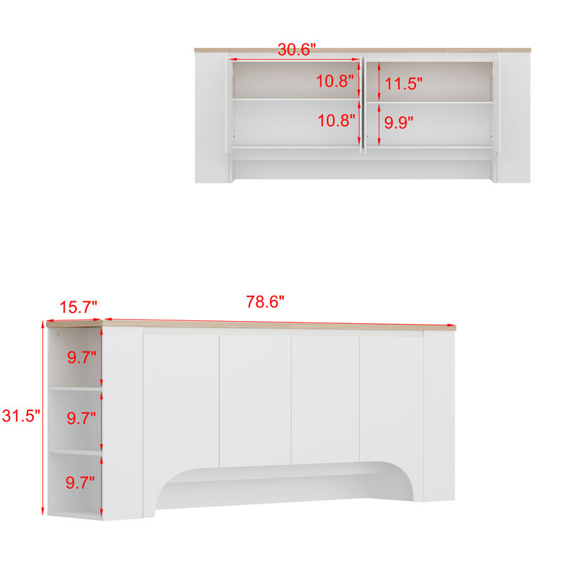 FUFU&GAGA Kitchen Sideboard with Shelves and 4 Cabinet Doors (78.6" W x 31.5" H x 15.7" D),White and Oak