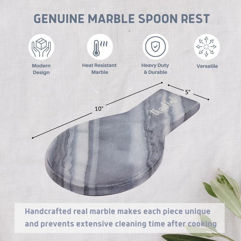 Lexi Home Marble Thankful Engraved Spoon Rest - Stone Spoon Rest for Stovetop