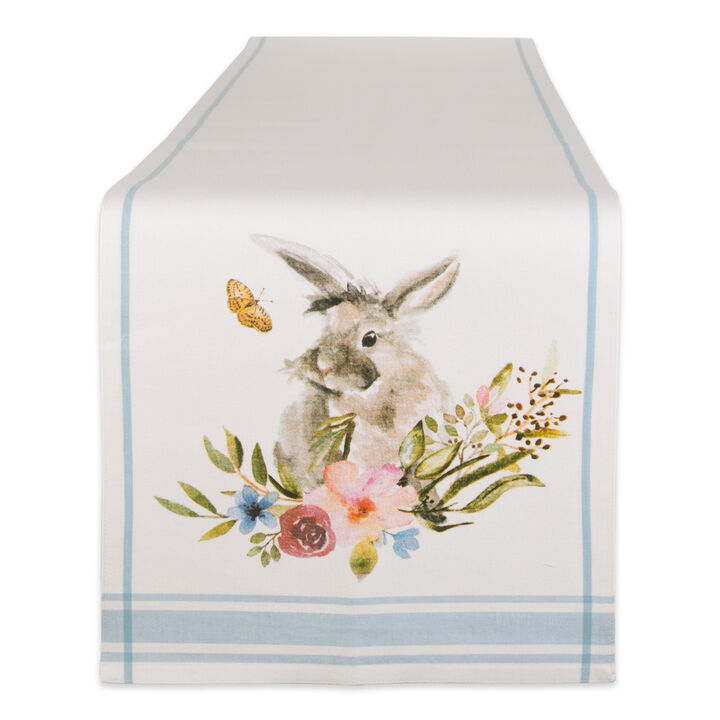 108" Table Runner with Printed Garden Bunny Design