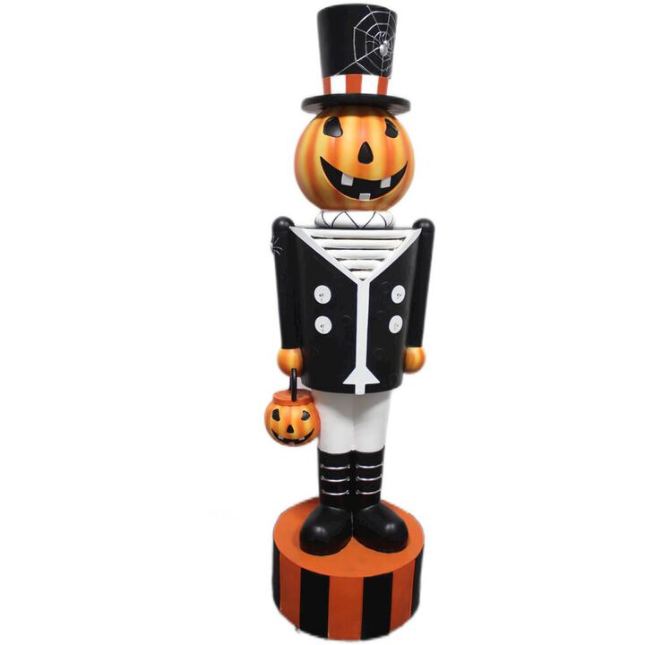 Haunted Hill Farm HHF 48 Pumpkin Head Nutcracker - LED Jacket Button, 12x8x48H