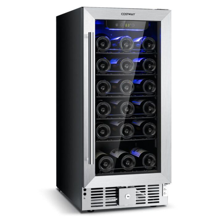 Costway 15 Inch 30-Bottle Stainless Steel Wine Cooler with Temperature Memory