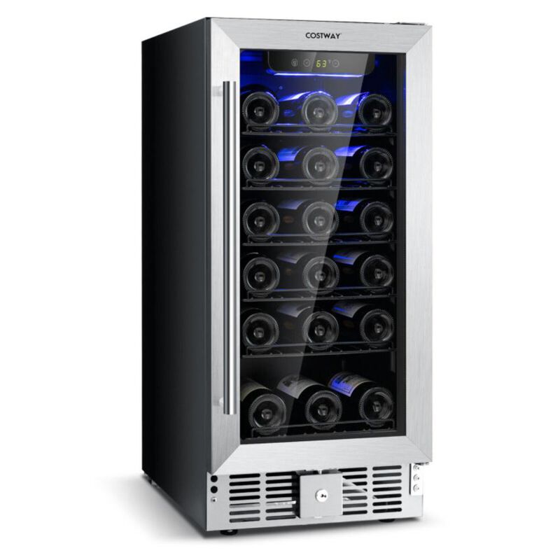 Costway 15 Inch 30-Bottle Stainless Steel Wine Cooler with Temperature Memory