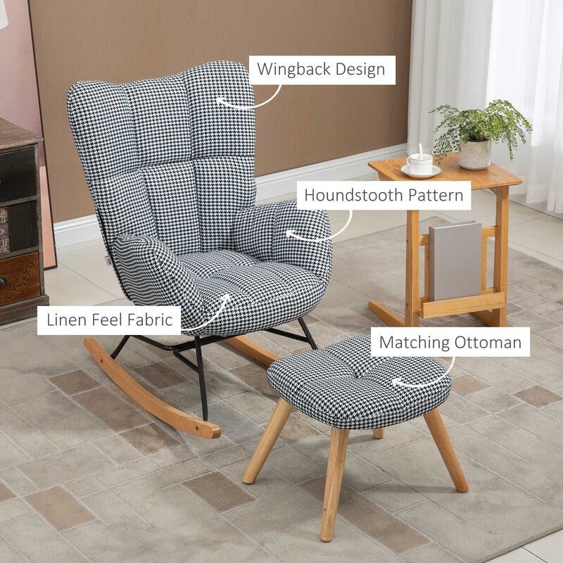 Houndstooth Nursery Chair: Glider Rocker Set with Ottoman