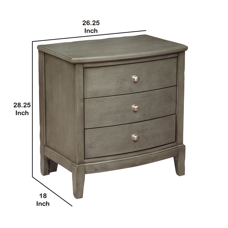 Wooden Nightstand with 3 Spacious Drawers and Knobs, Gray-Benzara