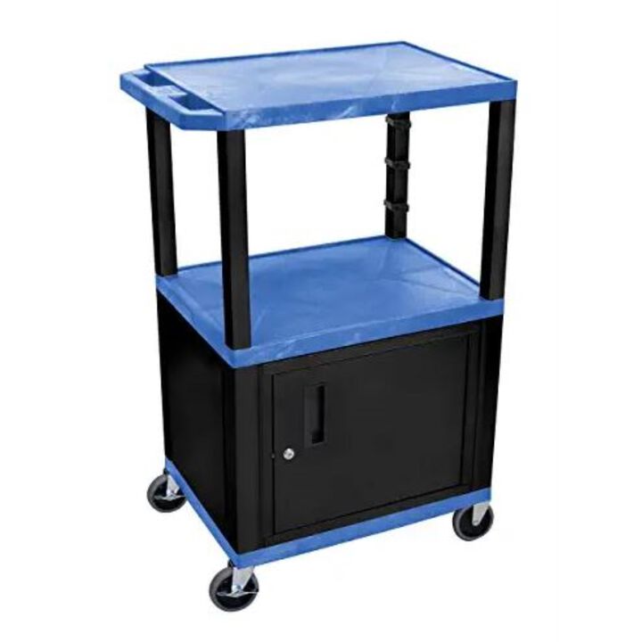 H. Wilson Blue Tuffy 3 Shelf 42" AV Cart W/ Cabinet