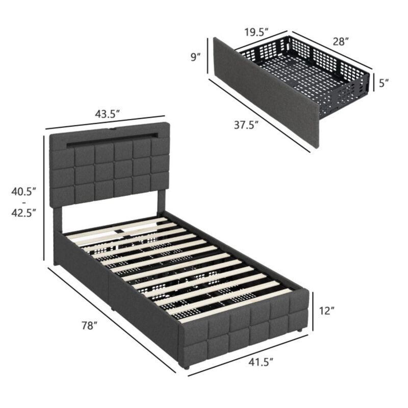 Hivvago Upholstered LED Bed Frame with Headboard and 4 Drawers