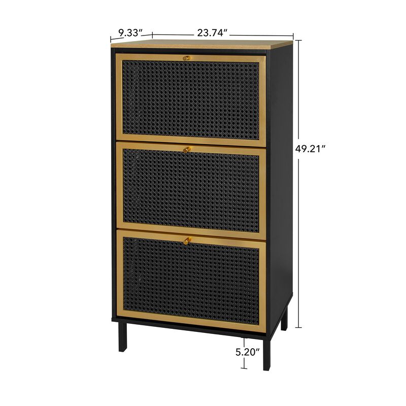 MONDAWE 3 Metal Door Shoe Rack, Freestanding Modern Shoe Metal Rattan Storage Cabinet, for Entryway, Living Room