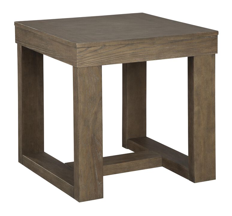 Grained Wooden Frame End Table with Trestle Base, Taupe Brown- Benzara