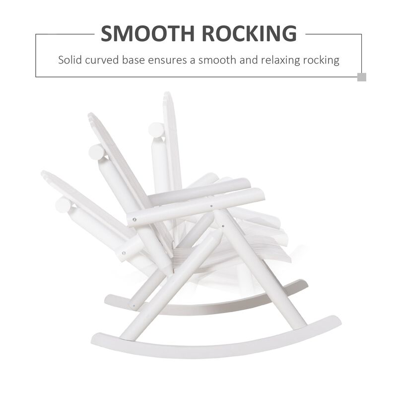 White Garden Duo: 2-Person Wooden Rocking Bench with Slatted Design