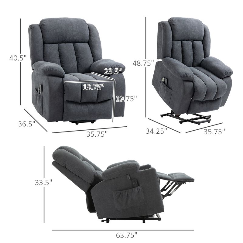 Grey Senior Comfort: Big & Tall Electric Lift Recliner with Massage