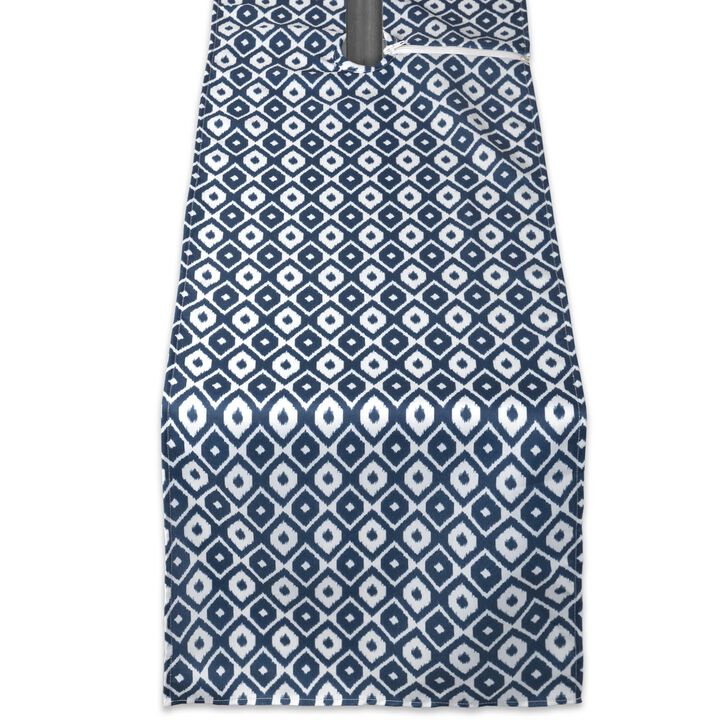 72" Blue and White Outdoor Rectangular Table Runner With Zipper