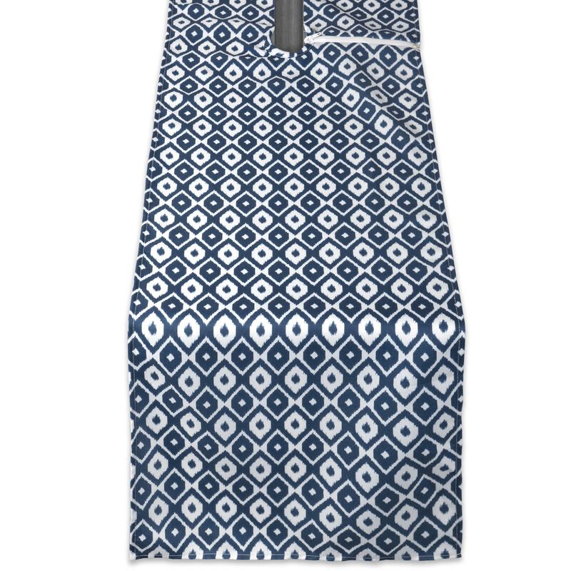 108" Blue and White Outdoor Rectangular Table Runner With Zipper