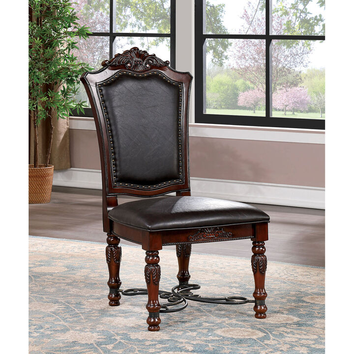 2 PCS Brown Cherry Side Chairs with Black Leatherette Seats