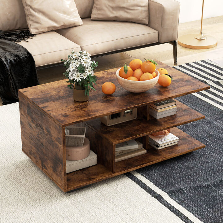 Rectangular Coffee Table with L-shaped Middle Shelf