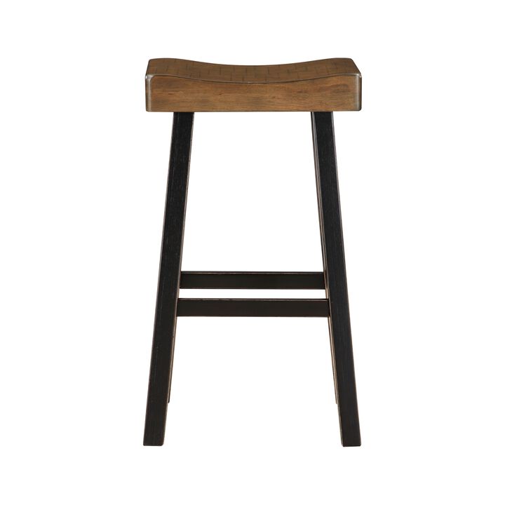 Casy 25 Inch Counter Height Stool, Brown Saddle Seat, Black, Set of 2 - Benzara