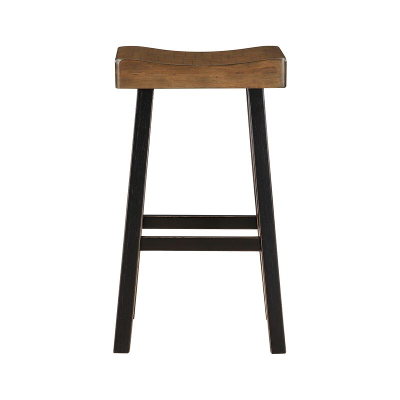 Casy 25 Inch Counter Height Stool, Brown Saddle Seat, Black, Set of 2 - Benzara