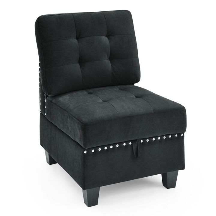 Modular Sectional Single Chair in Black Velvet: Compact and Luxurious Seating Solution