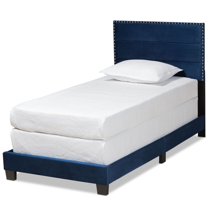 Baxton Studio Tamira Glam Navy Velvet Fabric Upholstered Twin Size Panel Bed