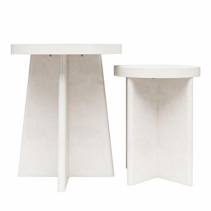 Ameriwood Home Liam Round End Tables, Set of 2, Faux Plaster