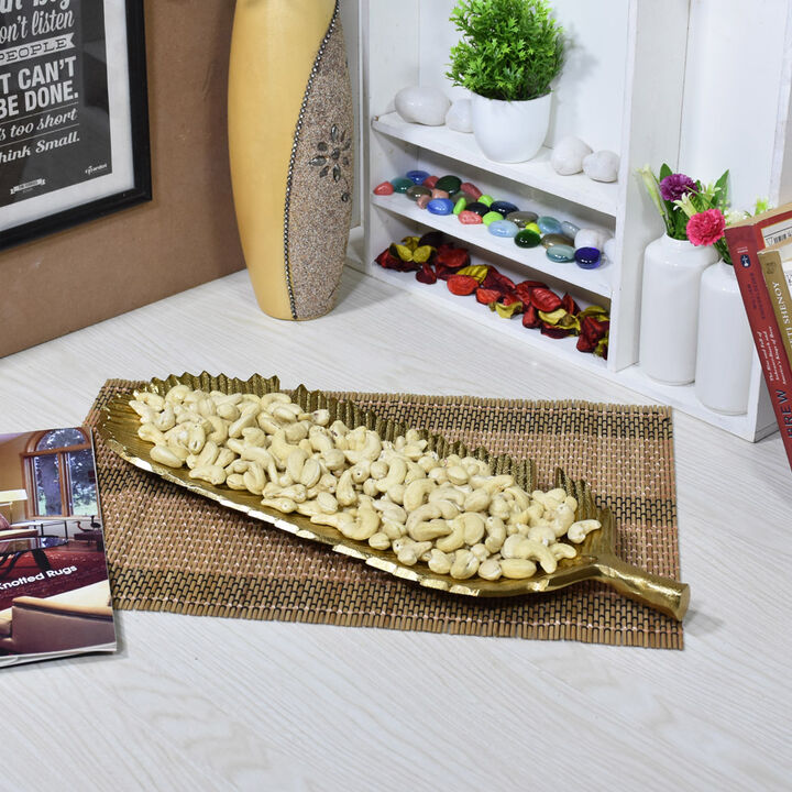 Handmade Decorative Gold Color Coated 17.99 x 6.29 x 1.18 Inches Aluminium Tray 035AB BBH Home's