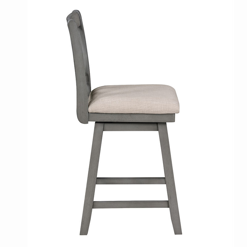 Brookline 37.5 in. Gray High Back Wood Swivel Bar Stool with Fabric Seat