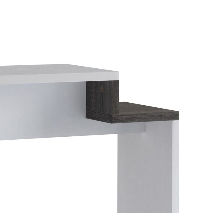 36 Inch Modern Console Table, Multilevel Wood Shelves, Gray and White-Benzara