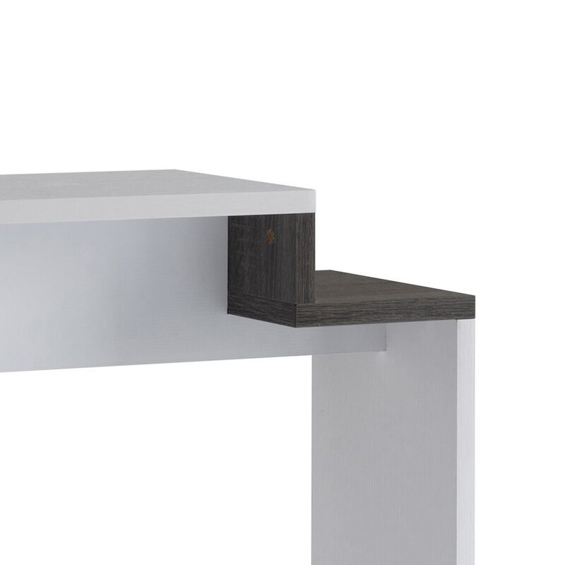 36 Inch Modern Console Table, Multilevel Wood Shelves, Gray and White-Benzara