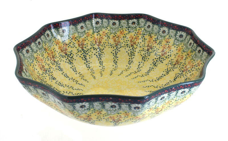 Blue Rose Polish Pottery Jungle Bouquet Large Decagonal Serving Bowl