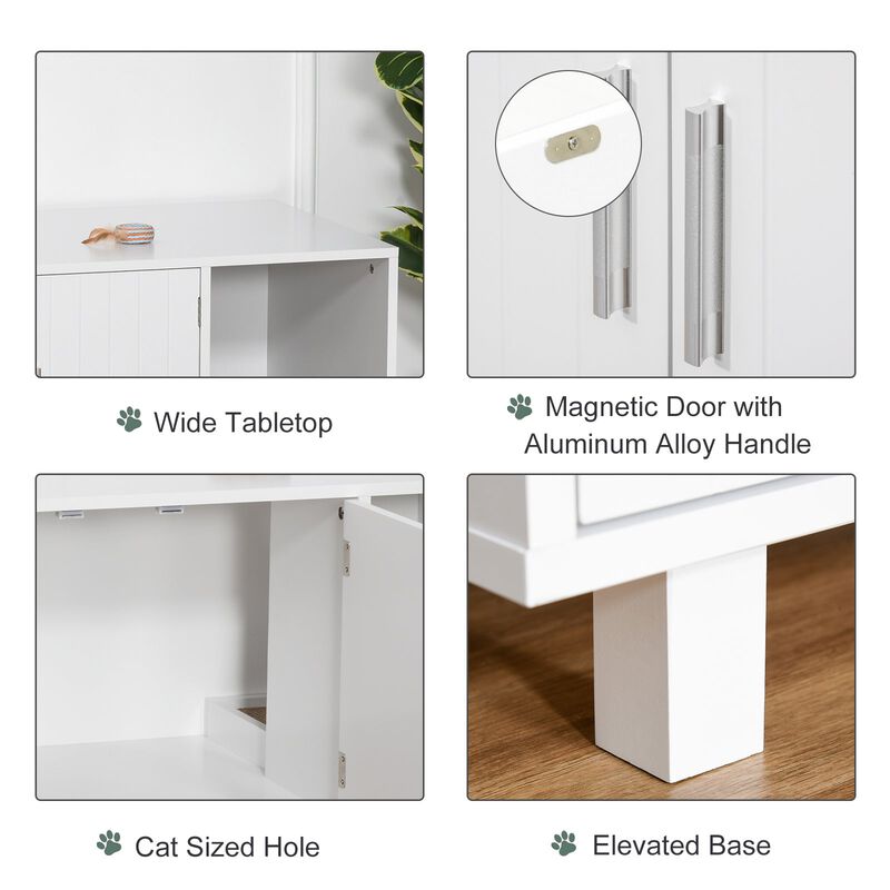 White Kitty Bathroom: Wooden Litter Box End Table with Scratcher