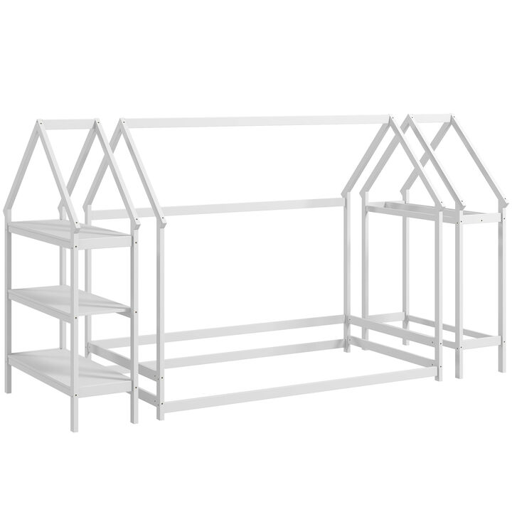 Montessori Floor House Bed with Detachable Storage Shelves