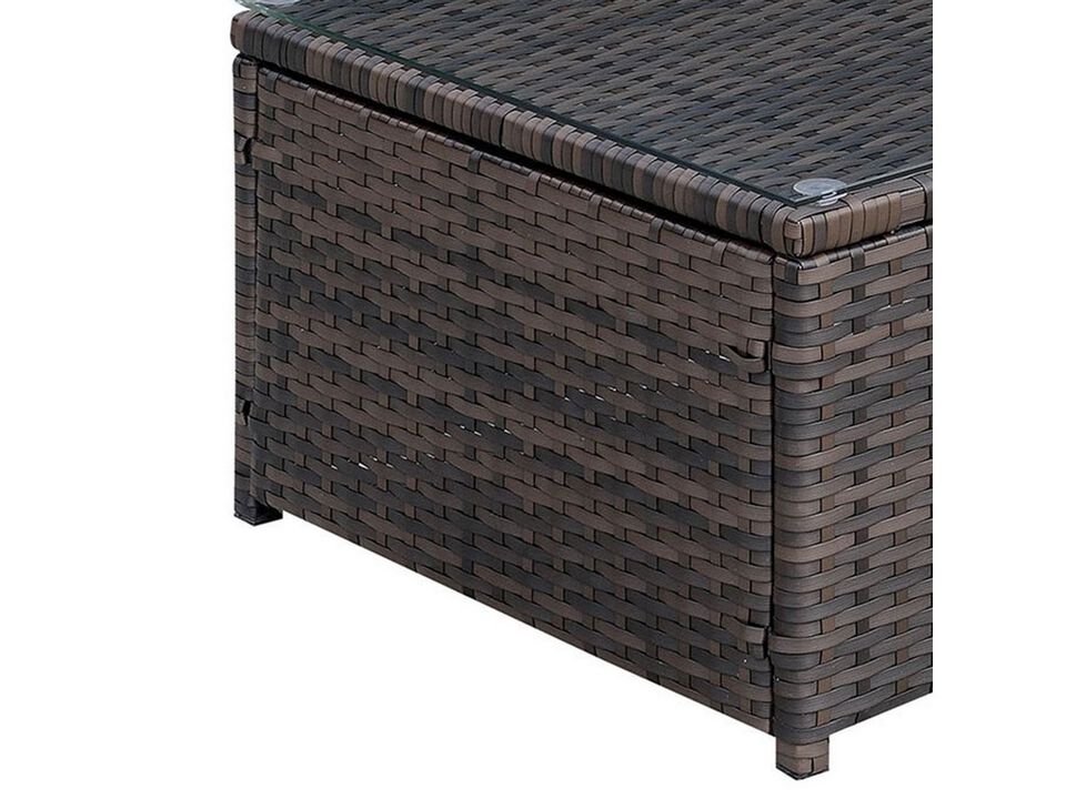 Rectangular Faux Rattan and Aluminum Coffee Table with Glass Top, Brown-Benzara