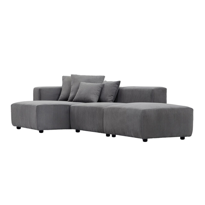 Gray Modular Corduroy Sectional Sofa Set