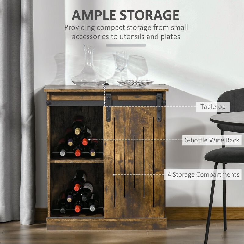 Brown Bar Storage: Industrial Buffet with Sliding Door & Wine Rack