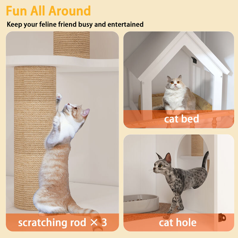 FUFU&GAGA White Cat Cabinet with Metal Lock, Cat Hole, Metal Hinges, Cable Management, Raised Feet & Metal Slide, (63" x 23.6" x 39.4"),White